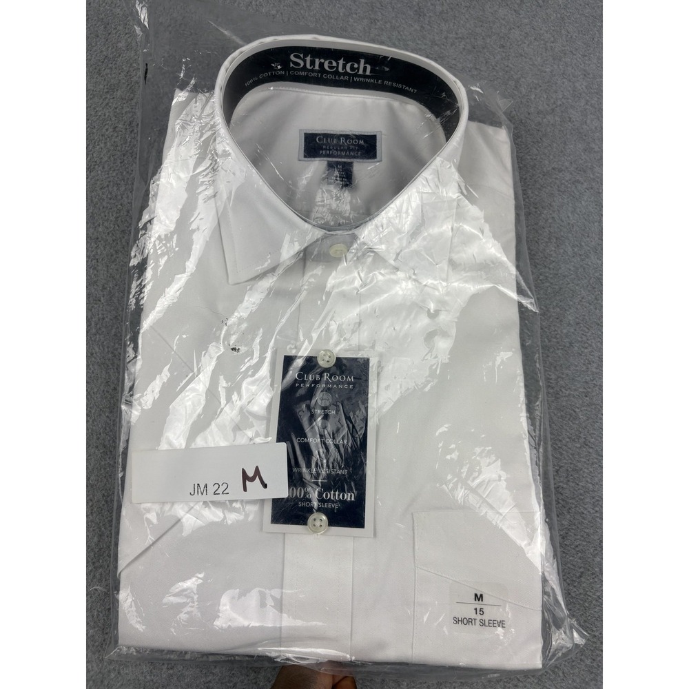 Club Room Shirt Mens Medium White Short Sleeve Wrinkle Resistant Comfort Collar